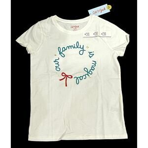 NEW Girls TEE 7/8 Med T-Shirt Our Family Is Magical Holiday Cat & Jack White